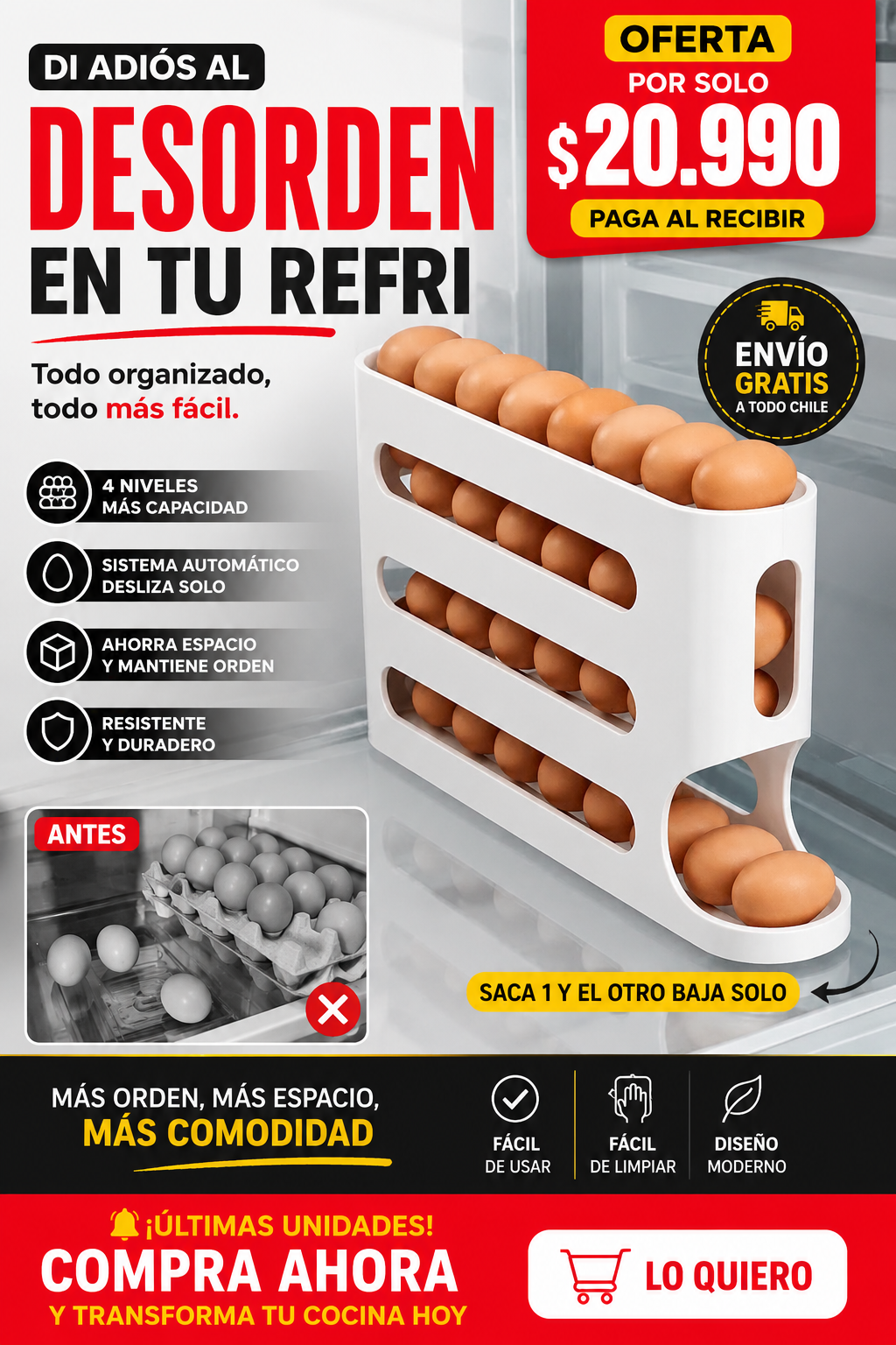 🔥 DISPENSADOR DE HUEVOS - ORGANIZACIÓN INTELIGENTE PARA TU COCINA
